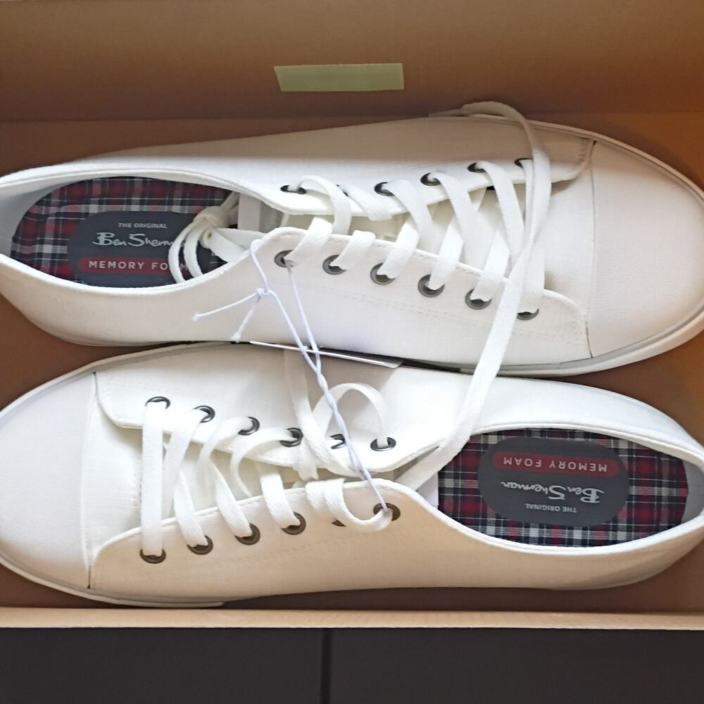 Ben Sherman White Canvas Lace-Up Sneakers Memory Foam Men's US 10.5